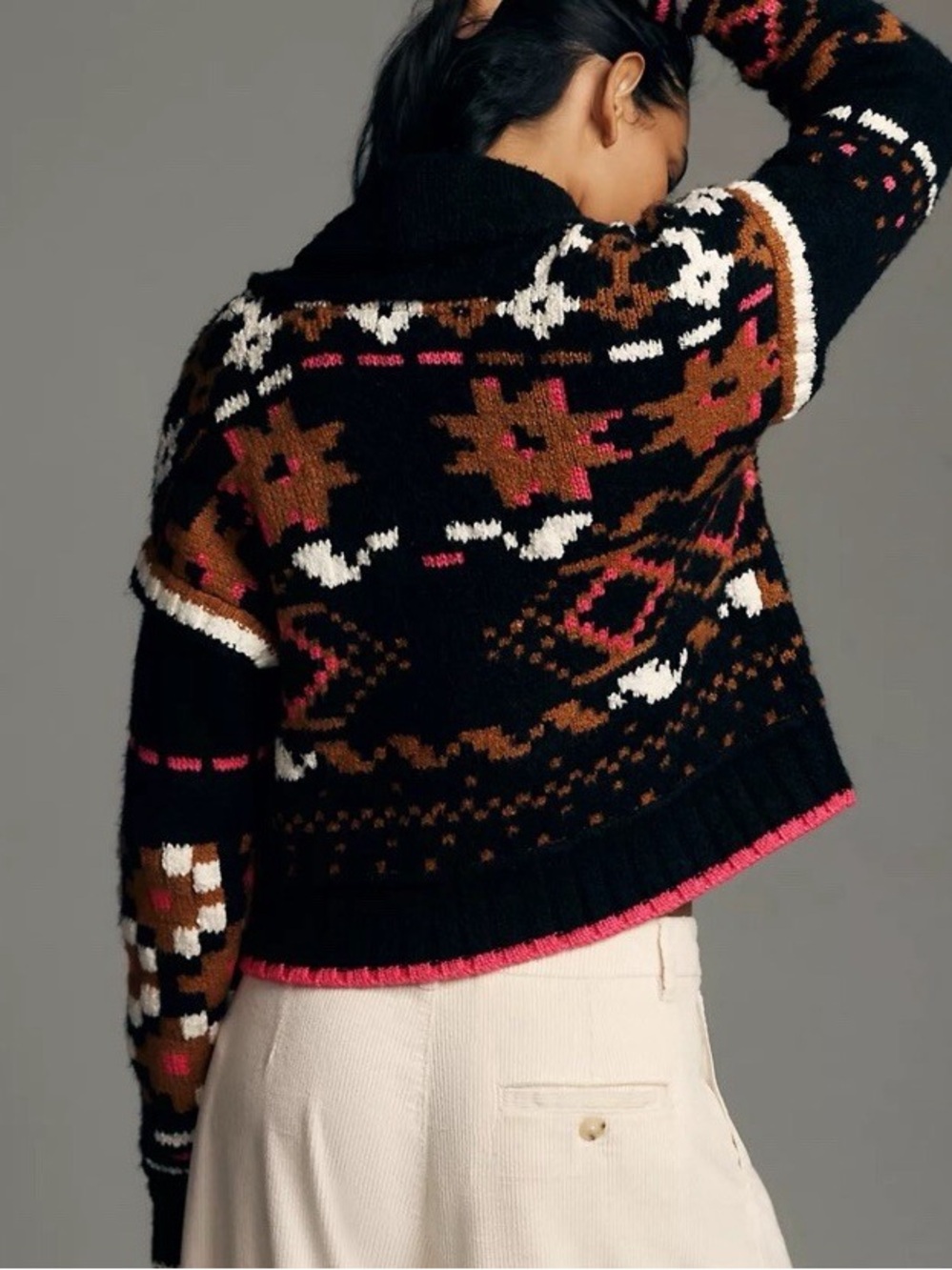 Anthropologie Neon Collared Cardigan Chunky Aztec Thick Knit Sweater Large